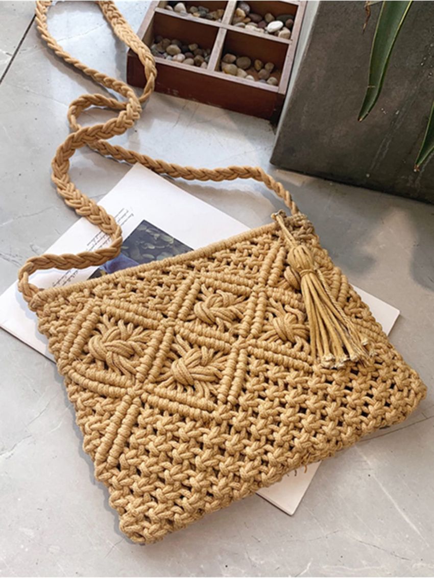 Hollow Out Tassel Decor Square Bag