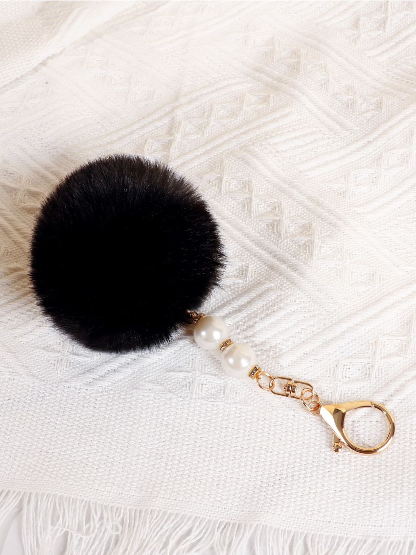 Faux Pearl Decor Pom Pom Bag Charm