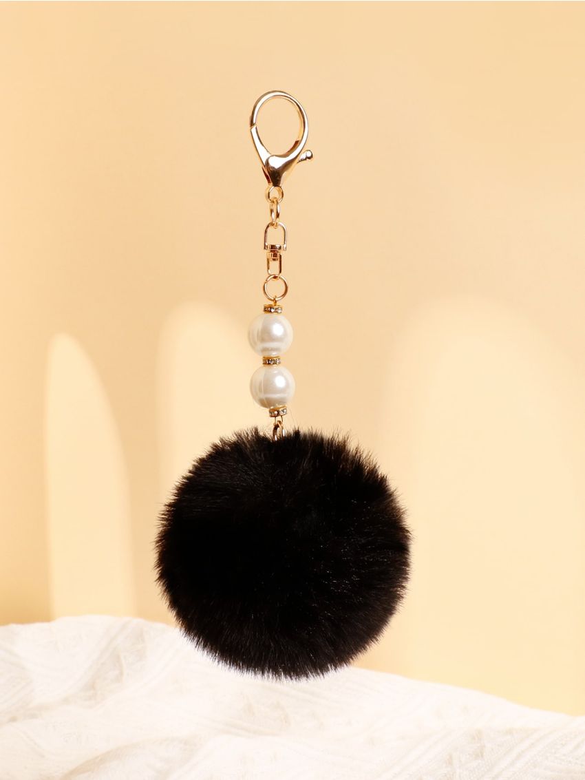 Faux Pearl Decor Pom Pom Bag Charm