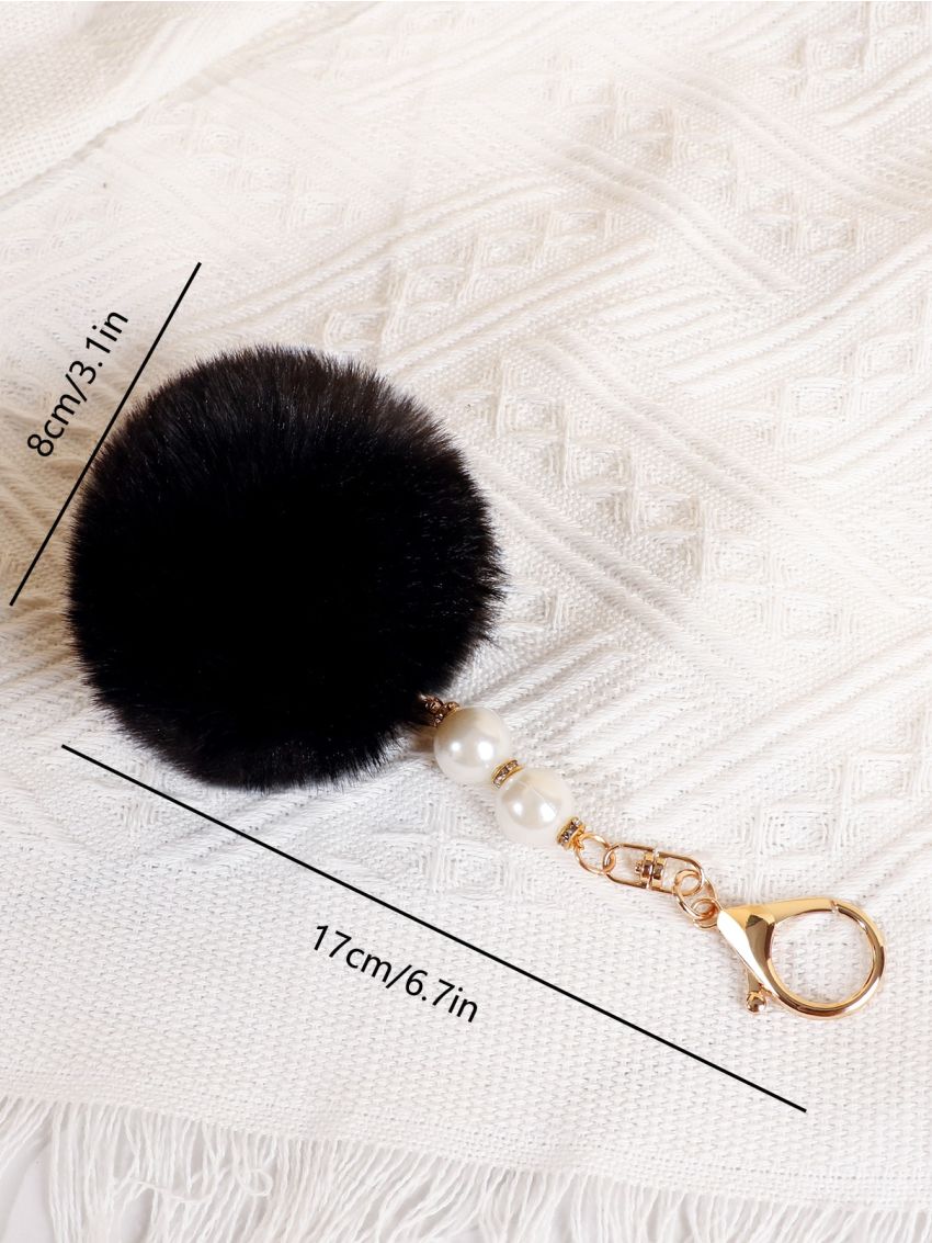 Faux Pearl Decor Pom Pom Bag Charm