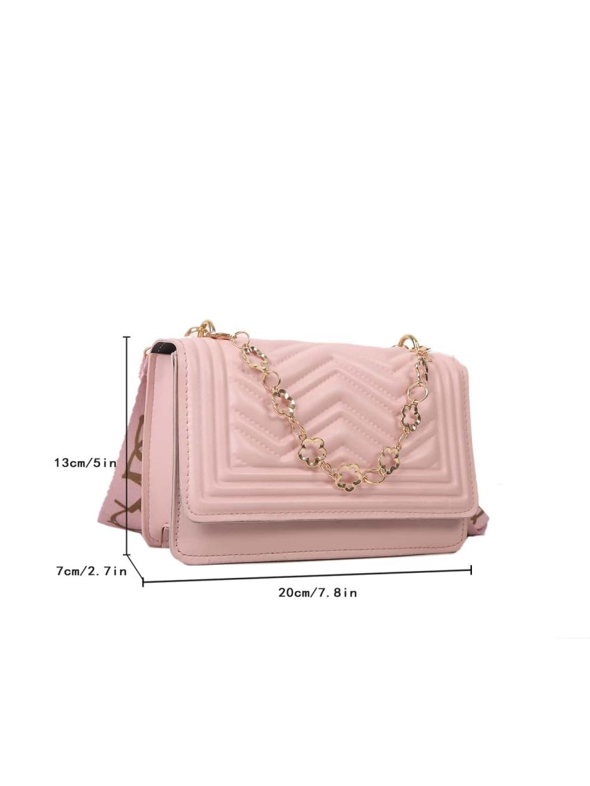 Mini Chevron Quilted Chain Decor Flap Square Bag