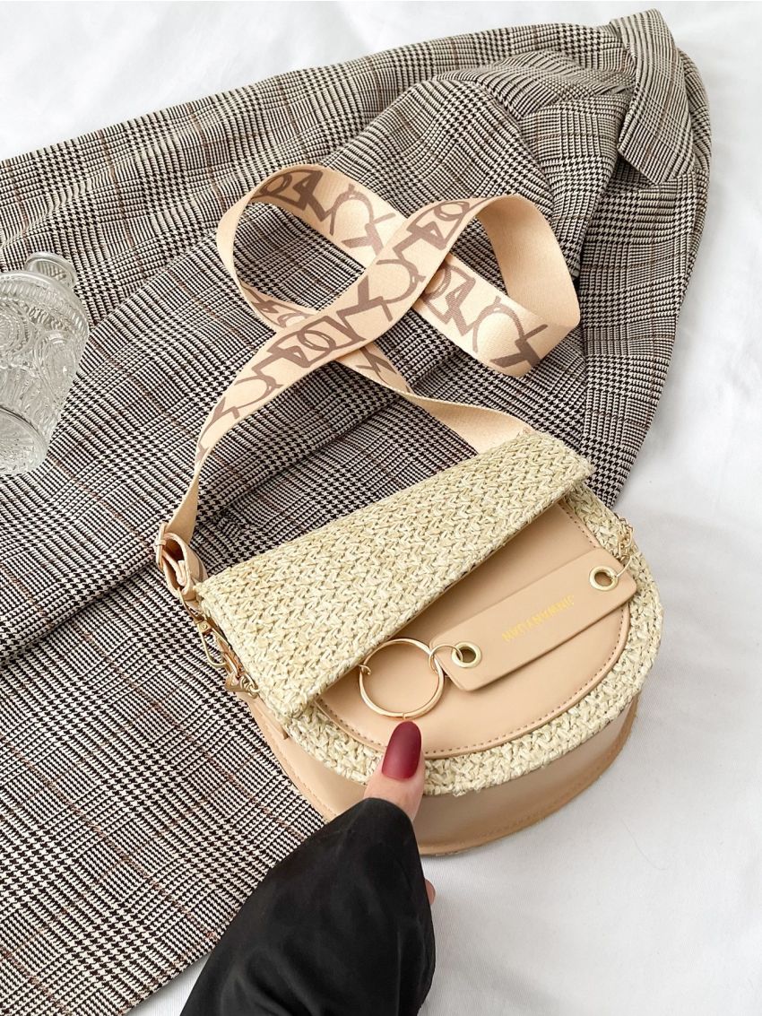 Mini Letter Graphic Flap Straw Bag