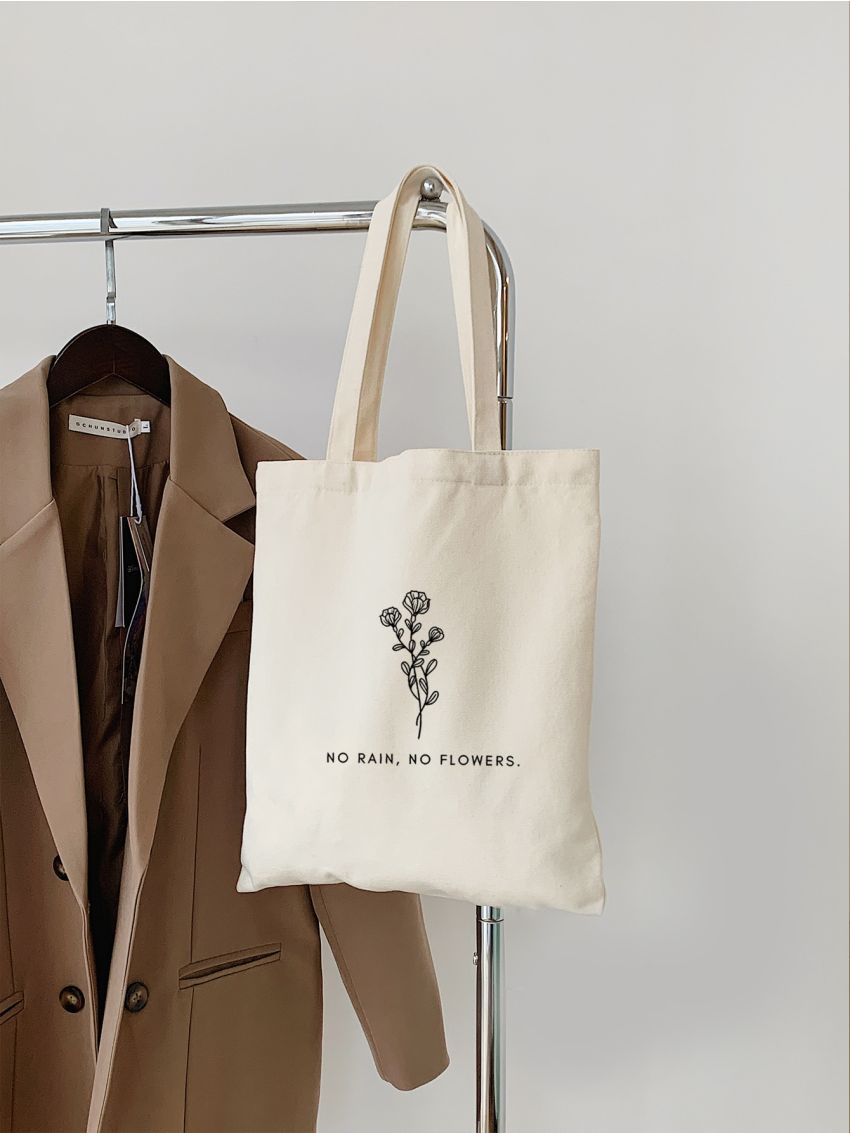 Flower & Letter Graphic Shopper Bag
