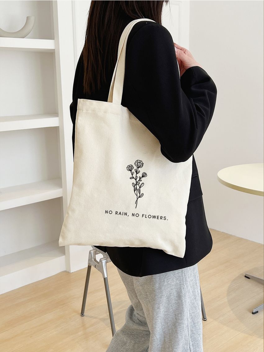 Flower & Letter Graphic Shopper Bag
