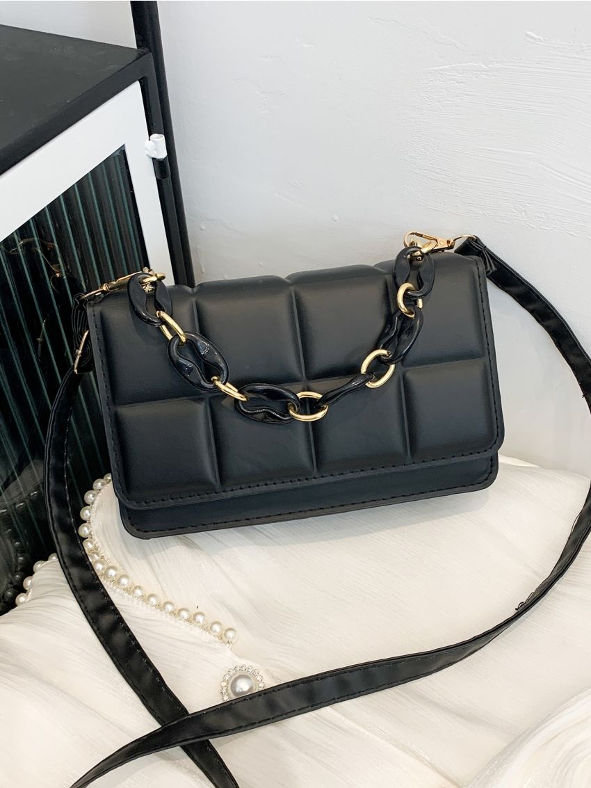 Mini Geometric Embossed Flap Chain Square Bag