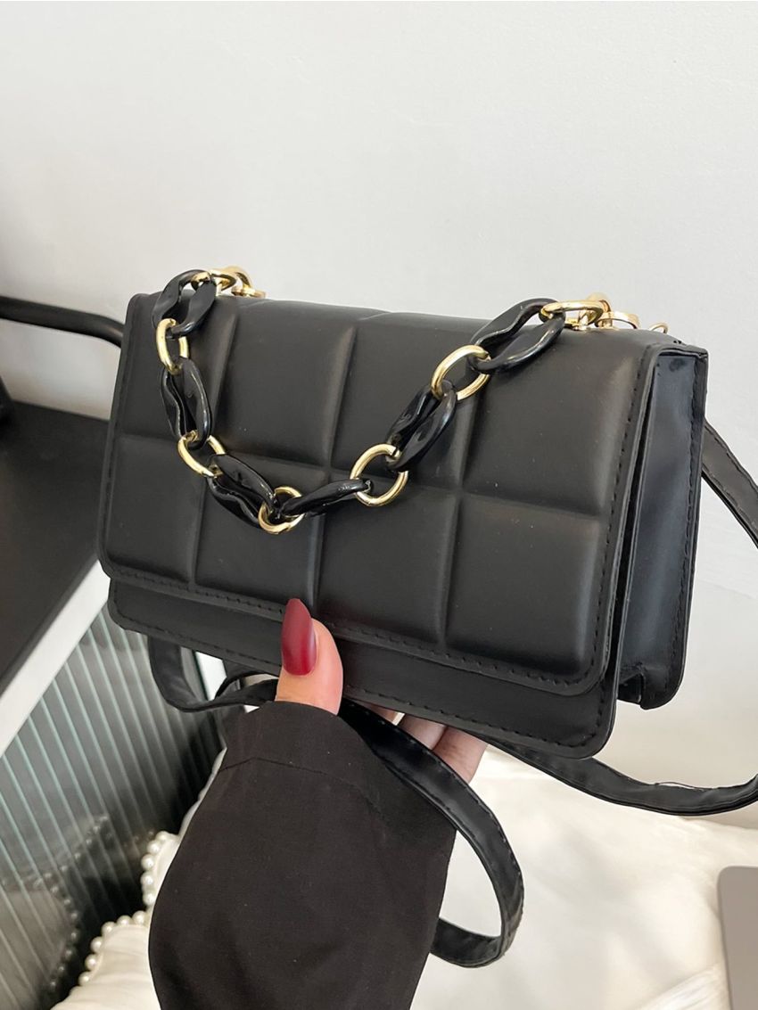 Mini Geometric Embossed Flap Chain Square Bag