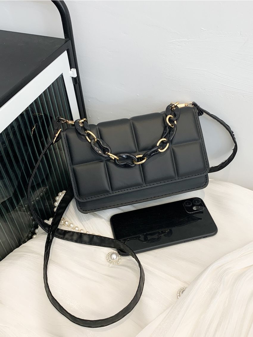 Mini Geometric Embossed Flap Chain Square Bag