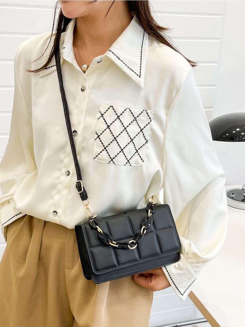 Mini Geometric Embossed Flap Chain Square Bag