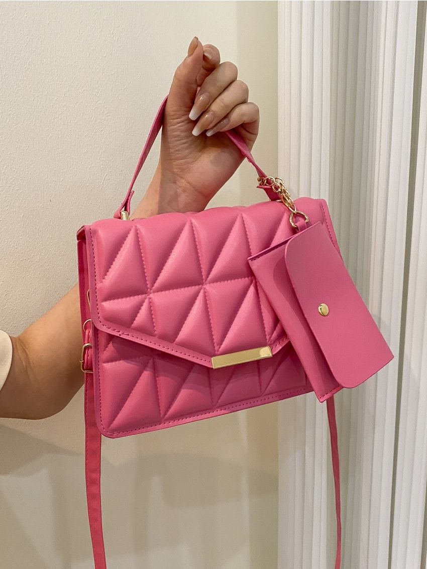 Quilted Flap Square Bag With Small Pouch