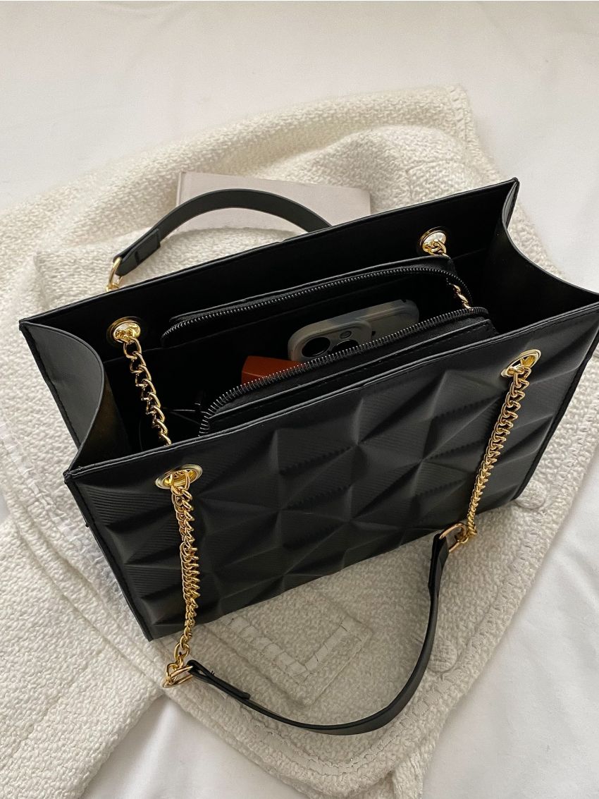 Geometric Embossed Chain Square Bag