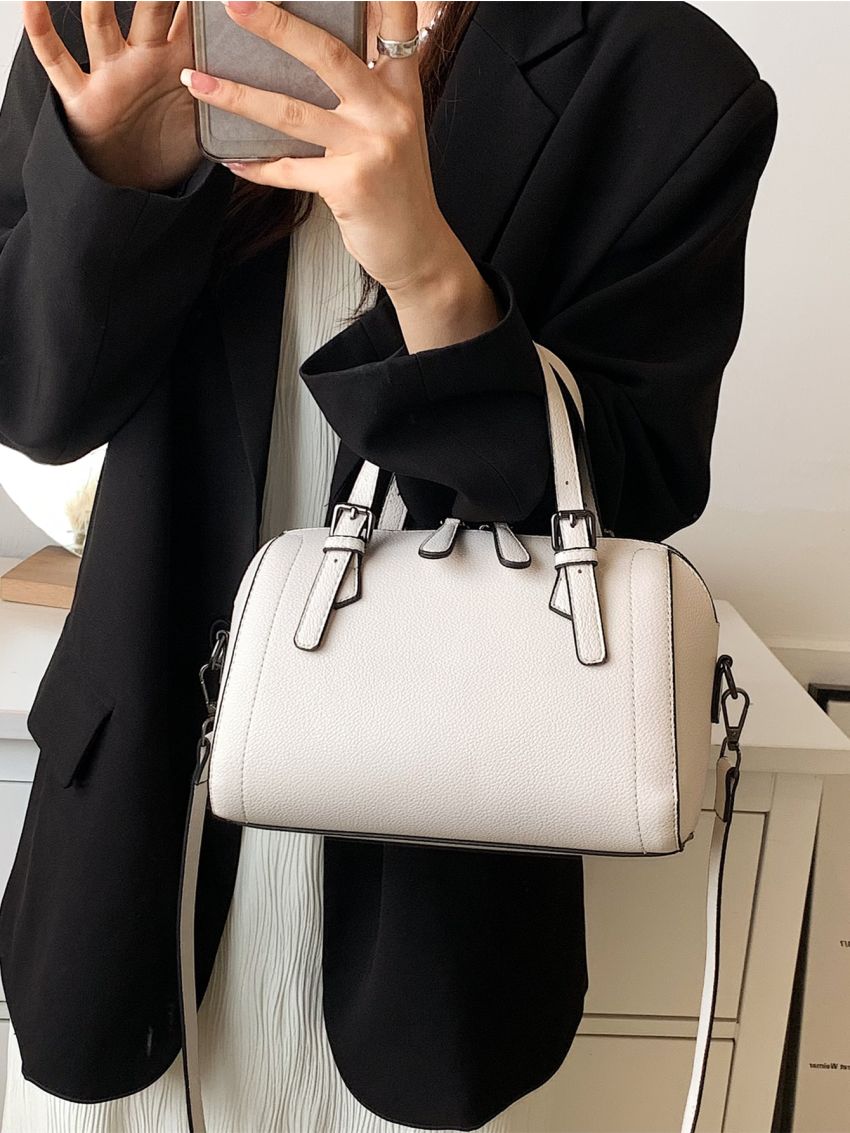 Minimalist Buckle Detail Boston Bag