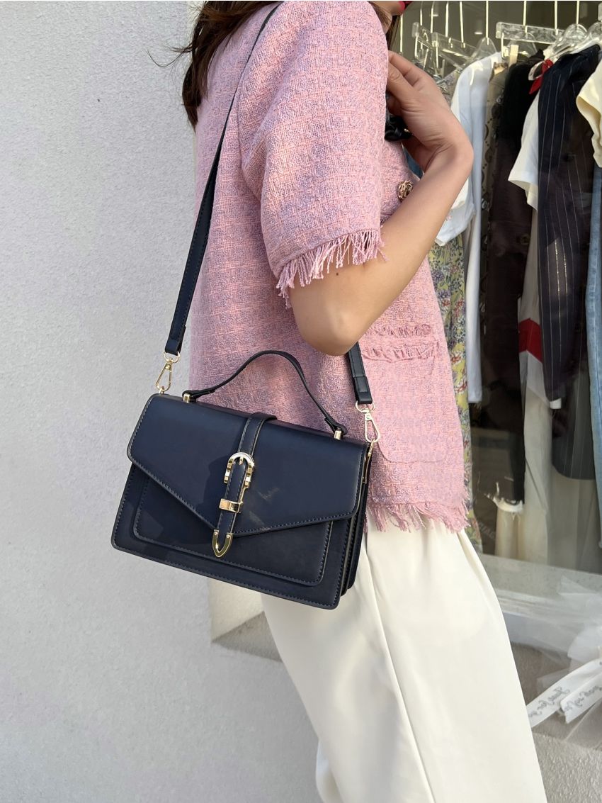 Minimalist Metal Decor Flap Square Bag