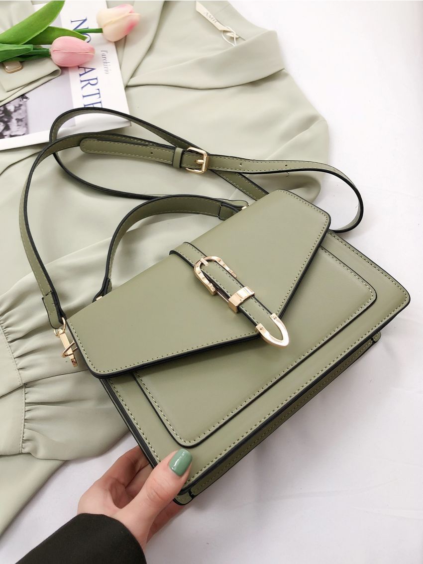 Buckle Detail Flap Square Bag