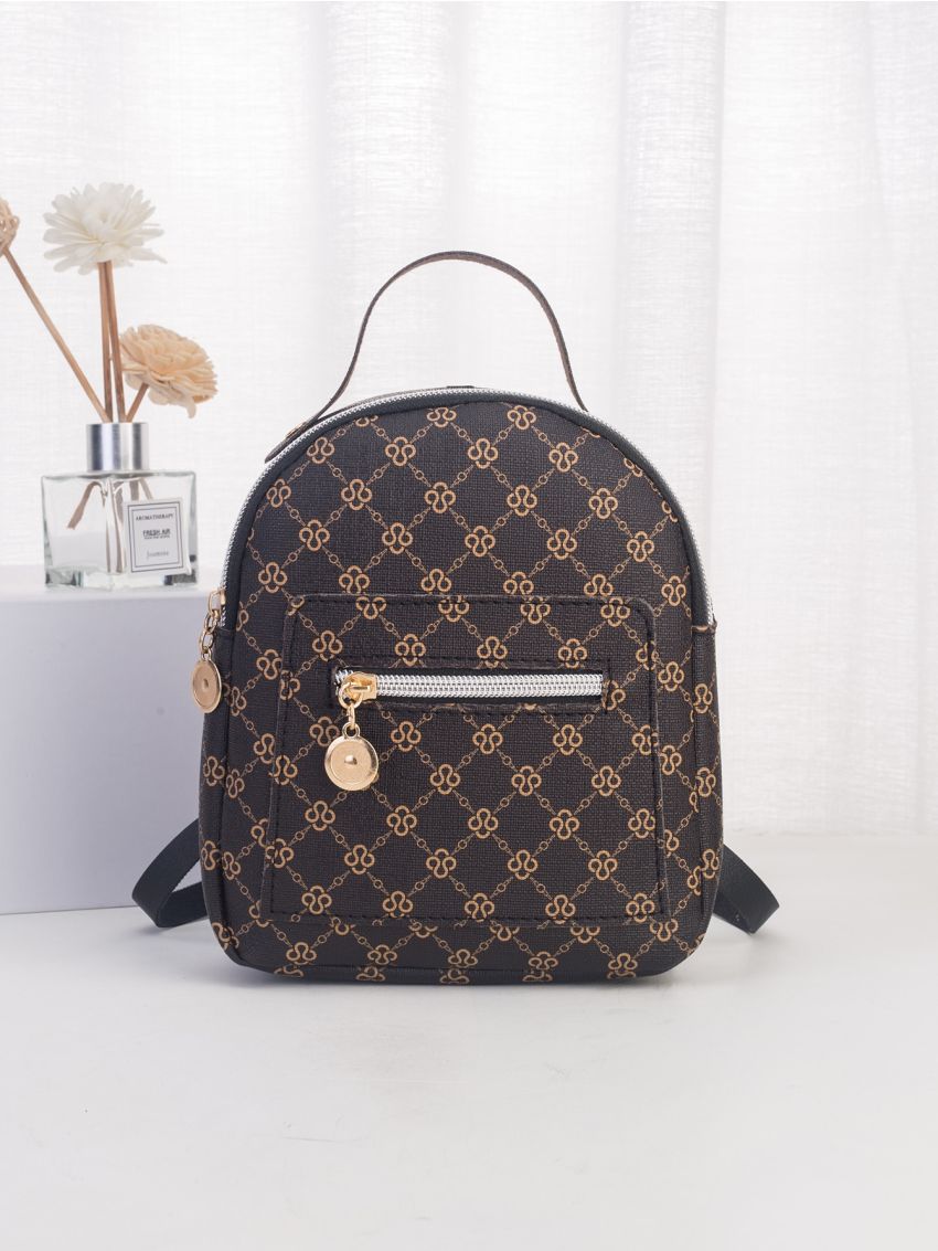 Mini Geometric Print Zip Front Classic Backpack