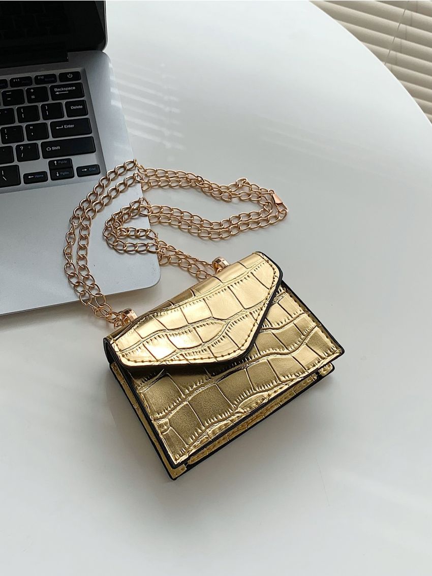 Mini Crocodile Embossed Chain Square Bag