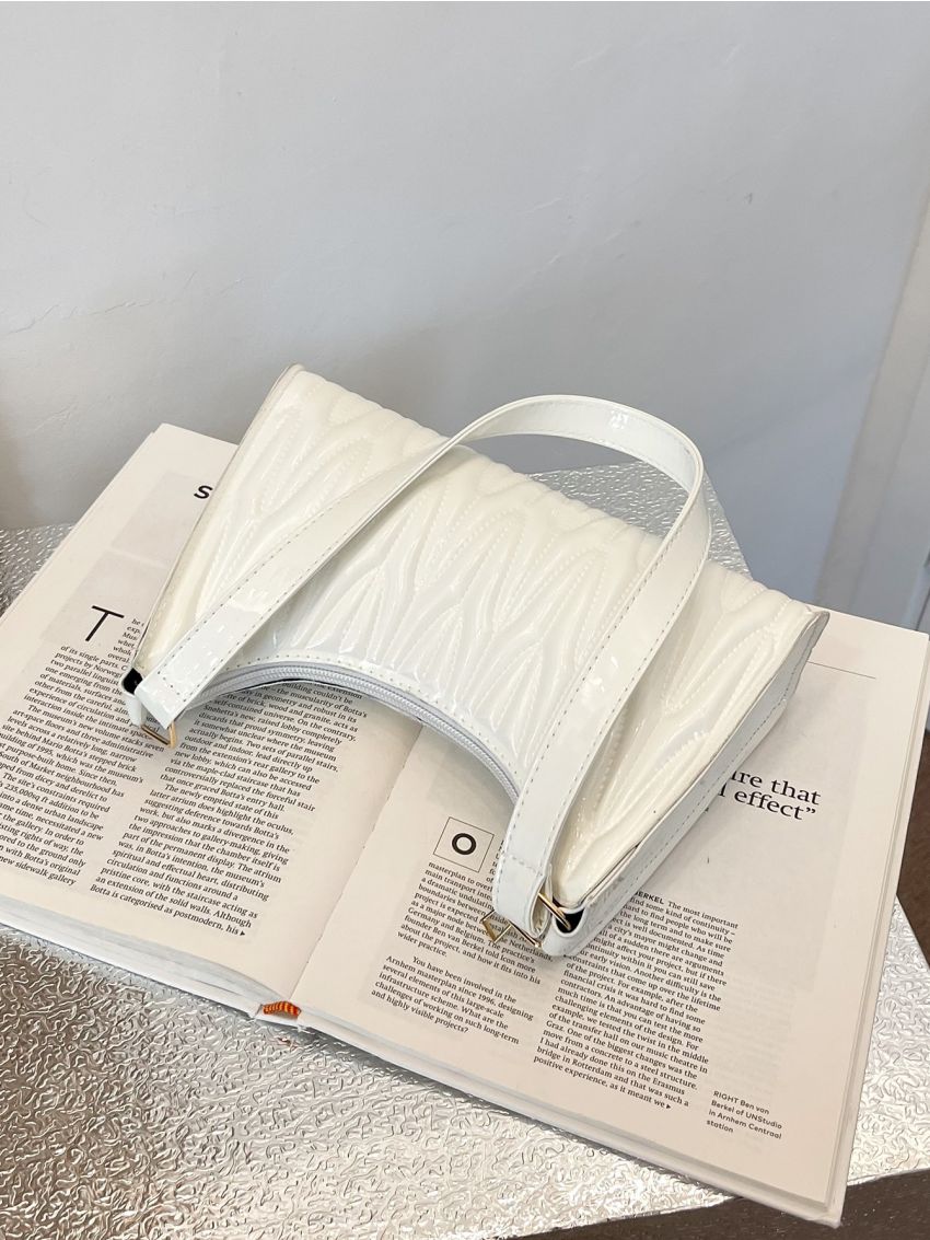 Quilted Pattern Top Handle Baguette Bag