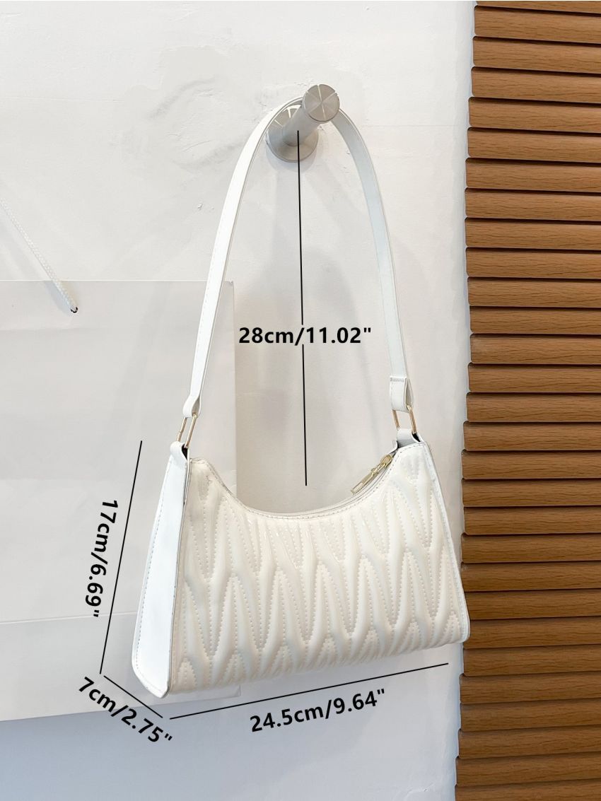 Quilted Pattern Top Handle Baguette Bag