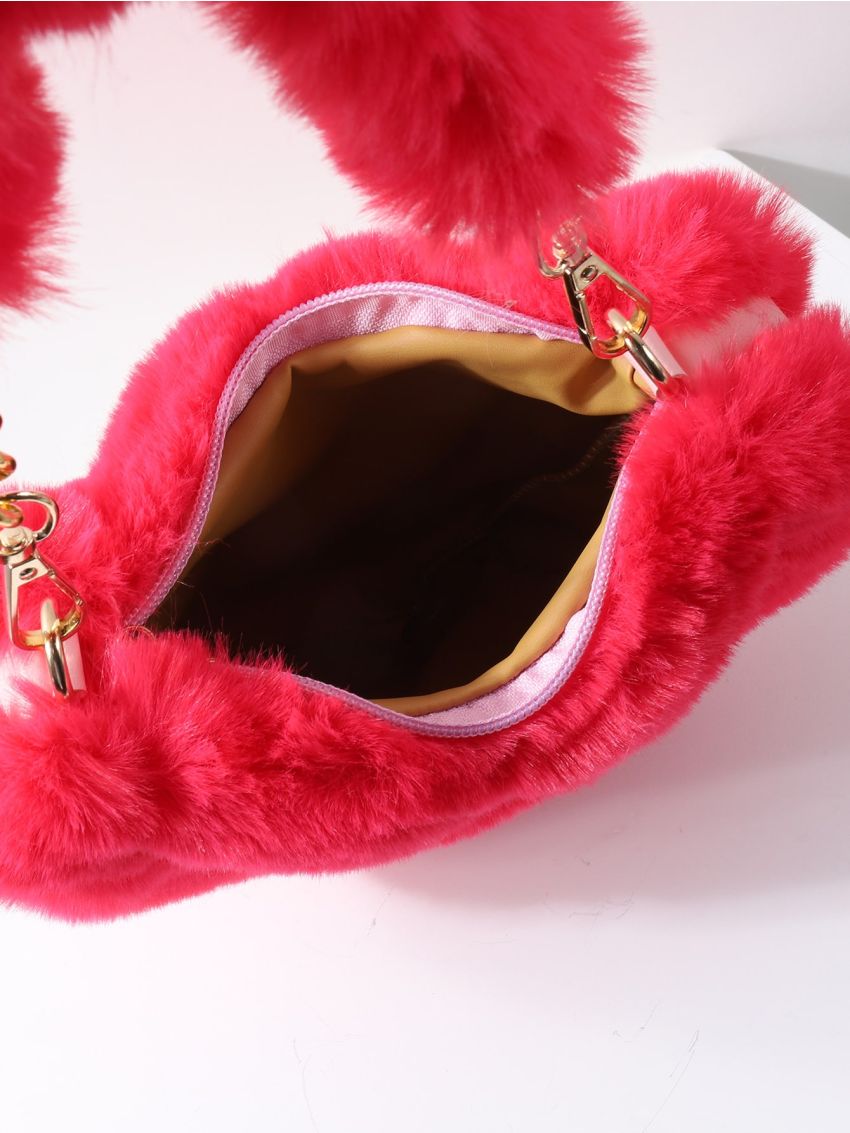 Heart Shaped Fluffy Novelty Bag With Bag Charm