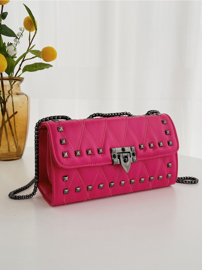 Stitch Detail Studded Decor Flap Square Bag