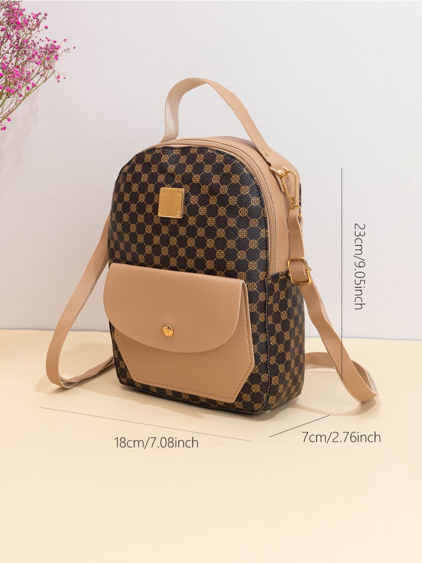 Mini Geometric Pattern Metal Decor Classic Backpack