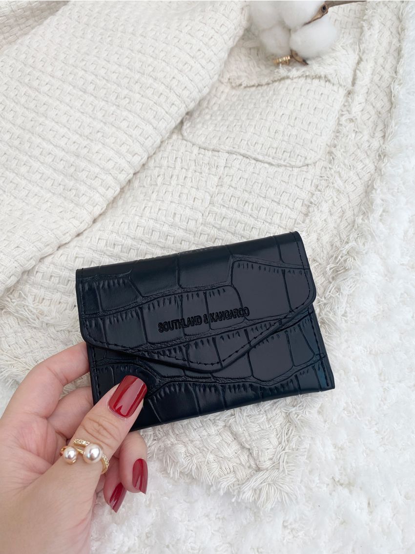 Letter & Crocodile Embossed Snap Button Coin Purse