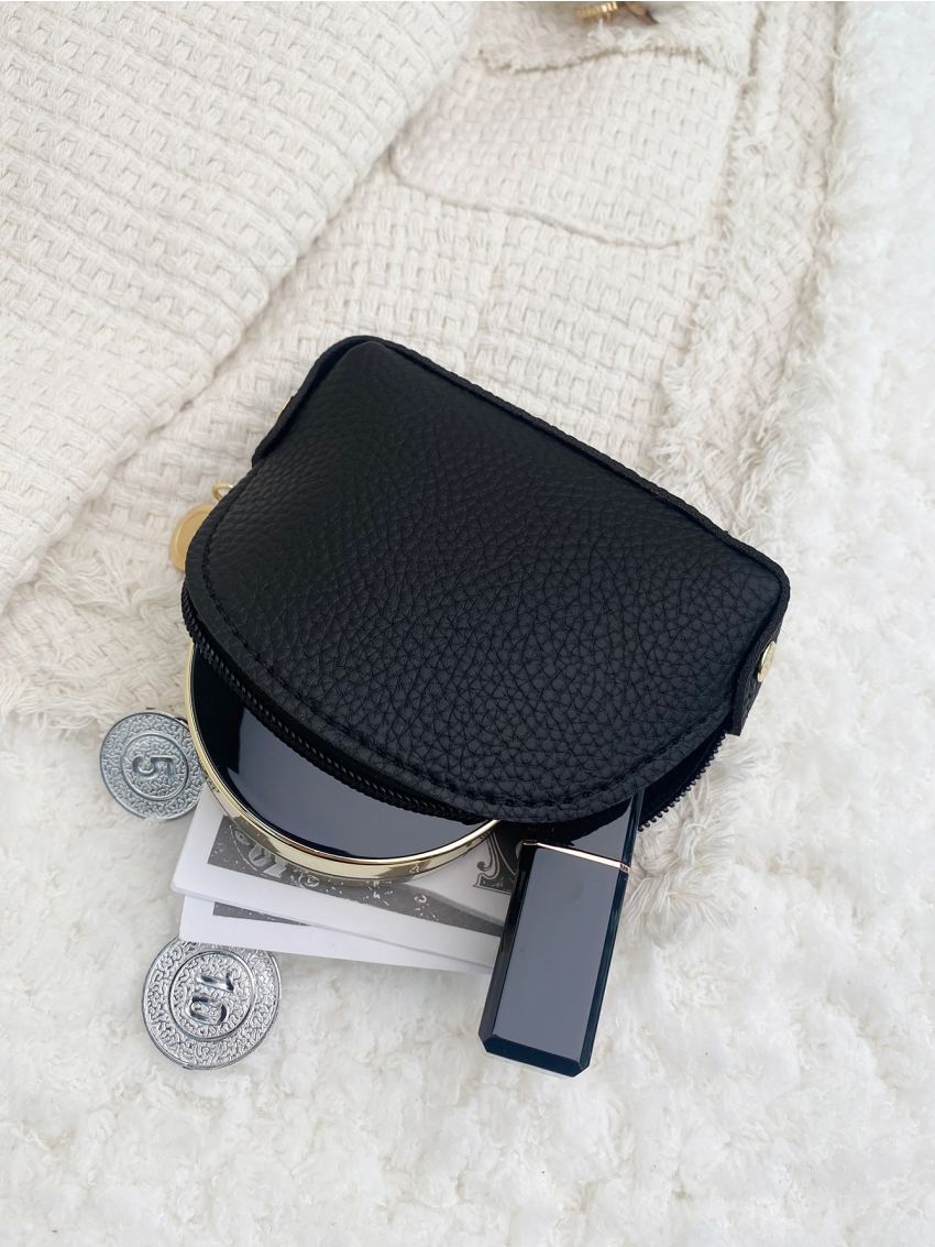 Textured Button Decor Zipper Around Coin Purse