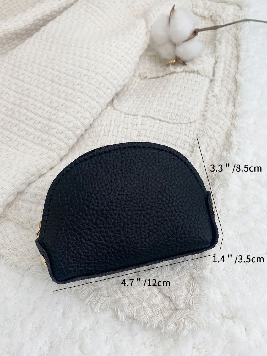 Textured Button Decor Zipper Around Coin Purse