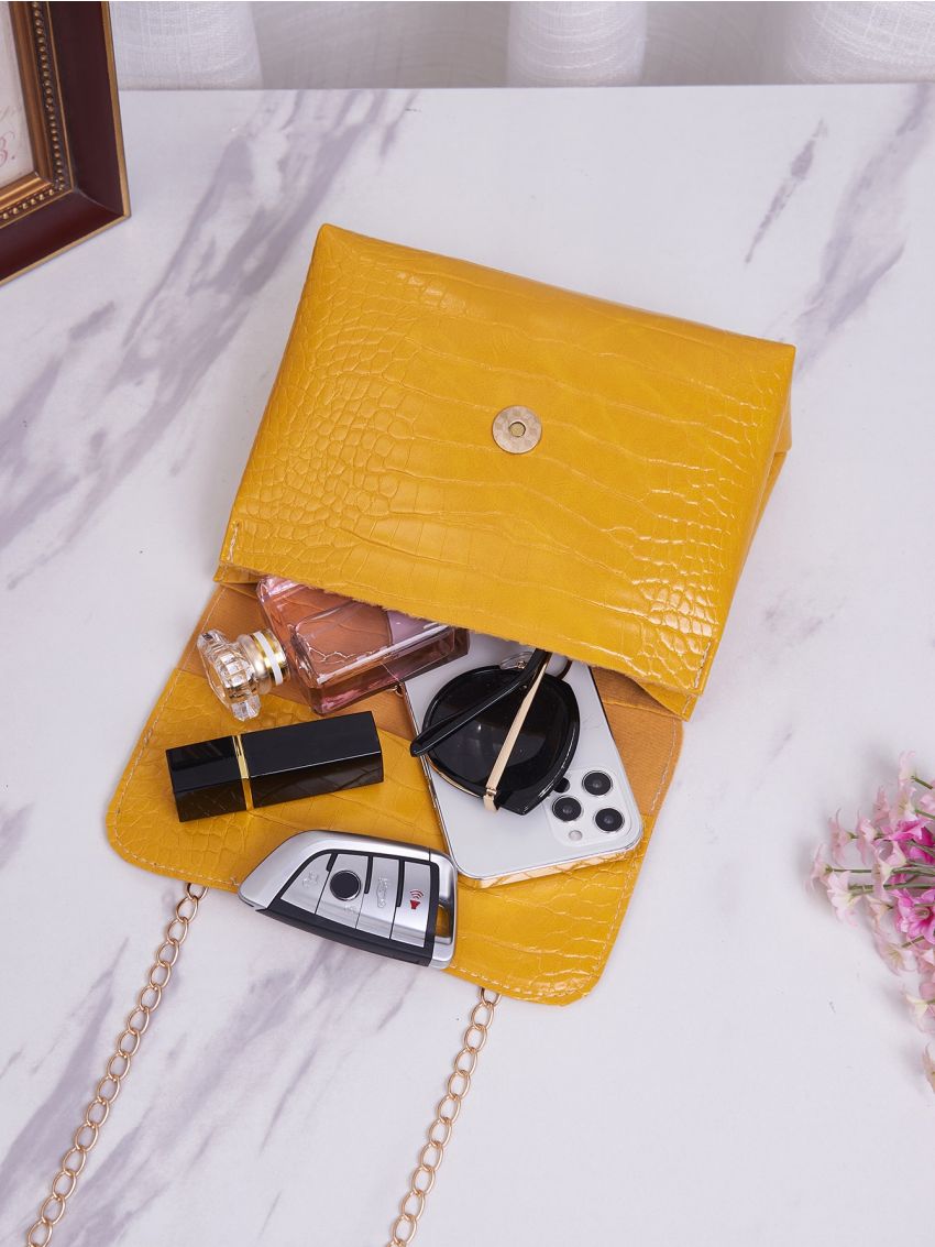 Crocodile Embossed Tassel Detail Chain Square Bag