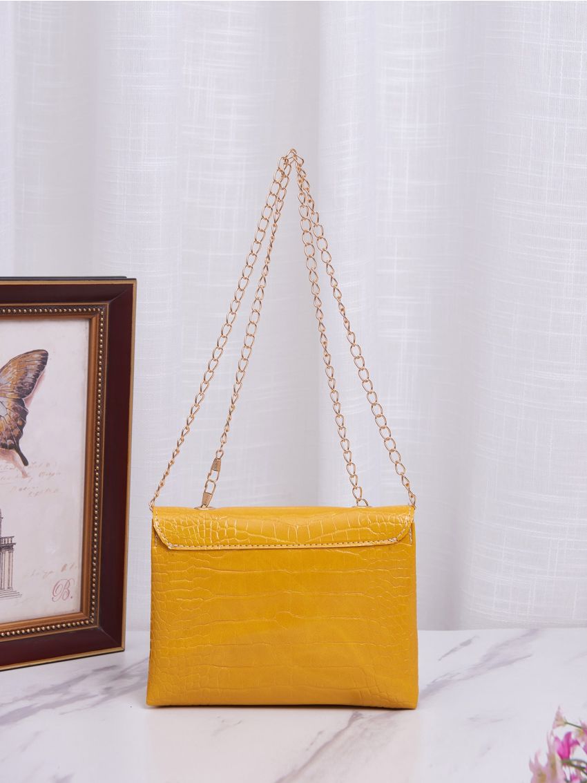 Crocodile Embossed Tassel Detail Chain Square Bag