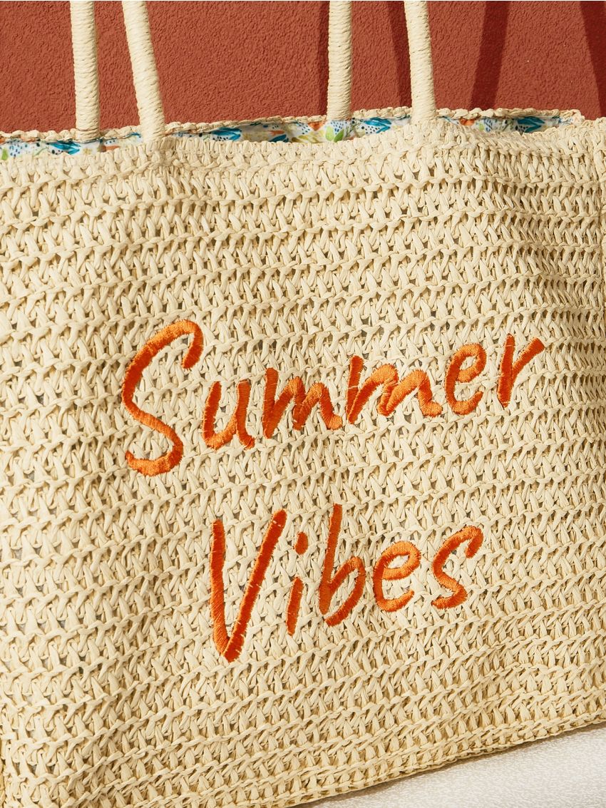 Large Capacity Letter Graphic Straw Bag