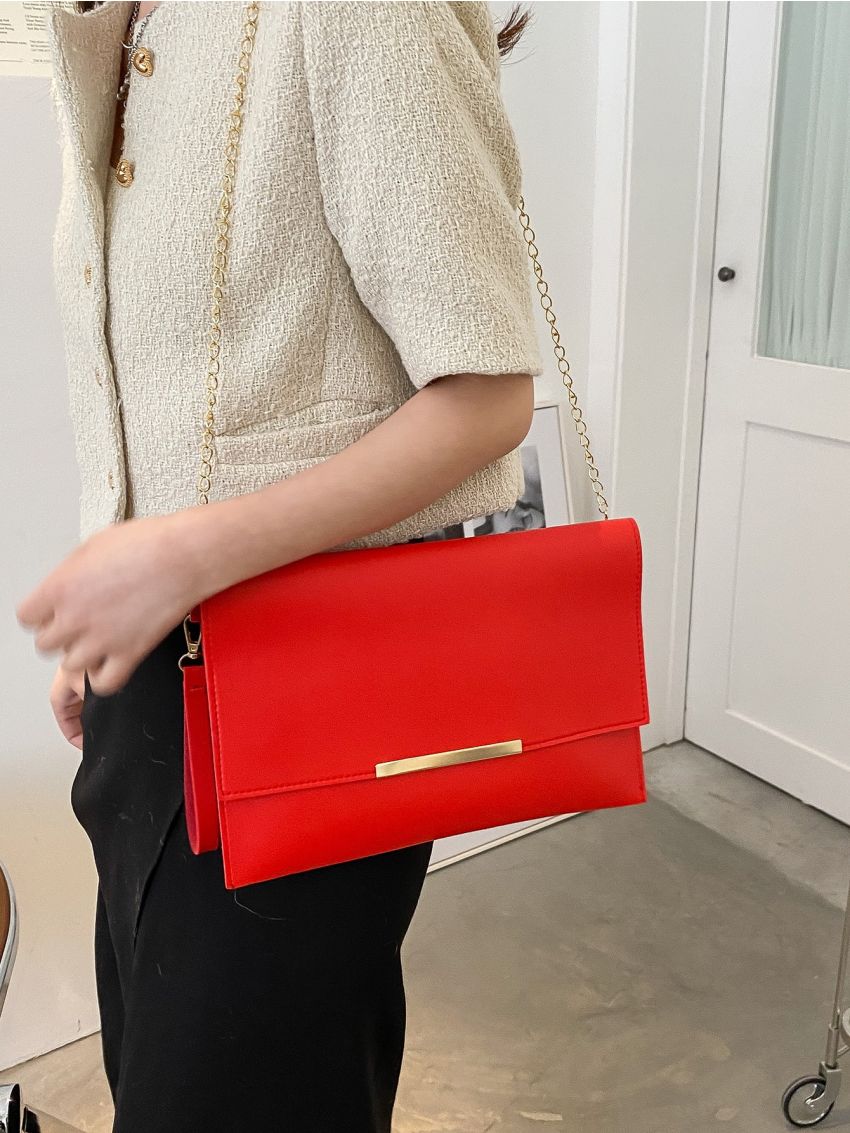 Metal Decor Flap Chain Square Bag