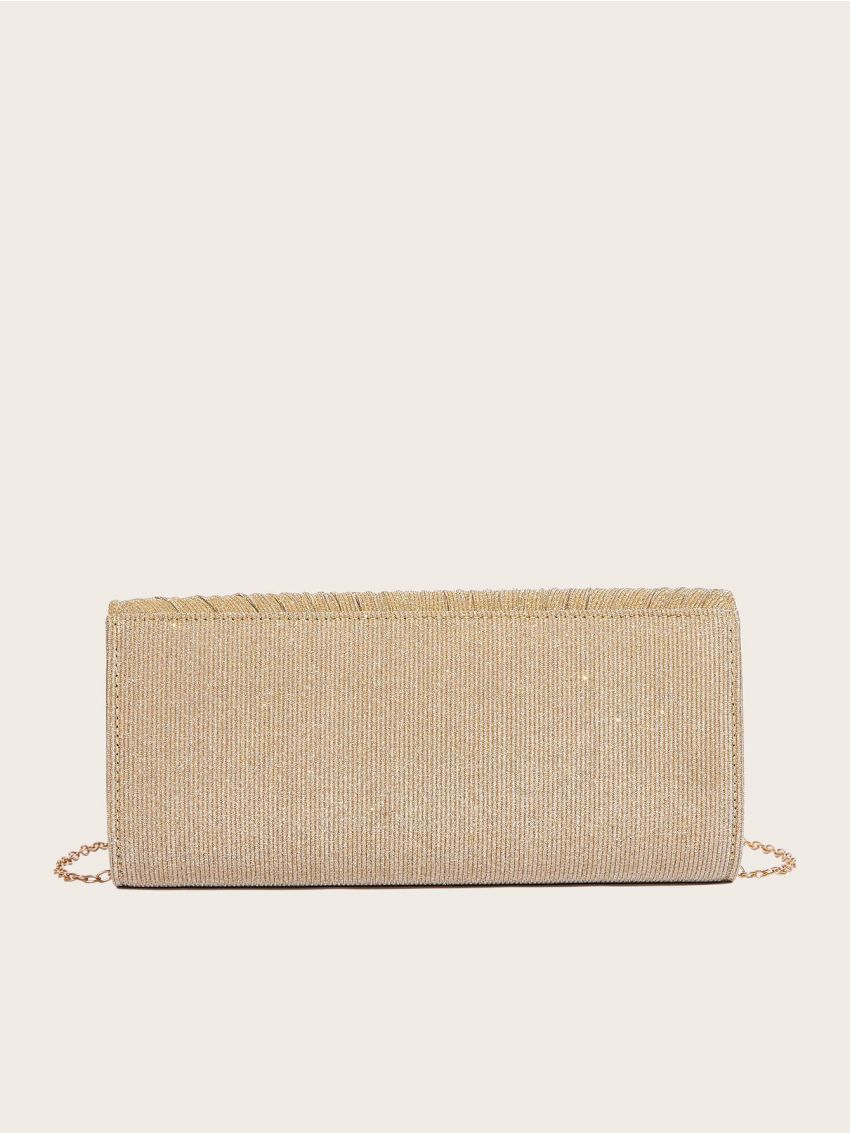 Glitter Evening Bag Metal Decor Pleated Detail Chain Strap