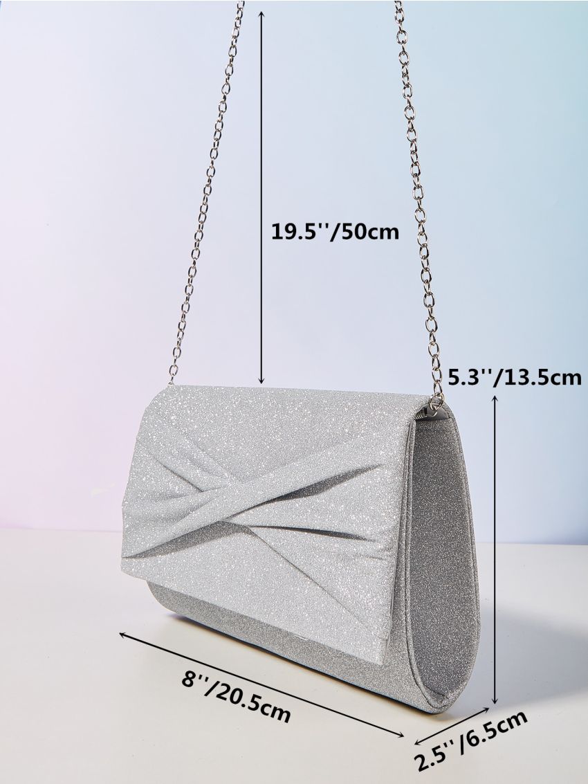 Glitter Decor Ruched Detail Chain Square Bag