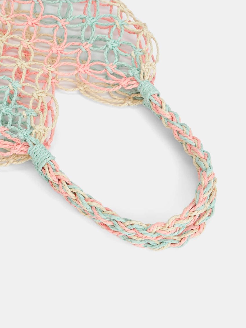 Colorblock Crochet Detail Straw Bag