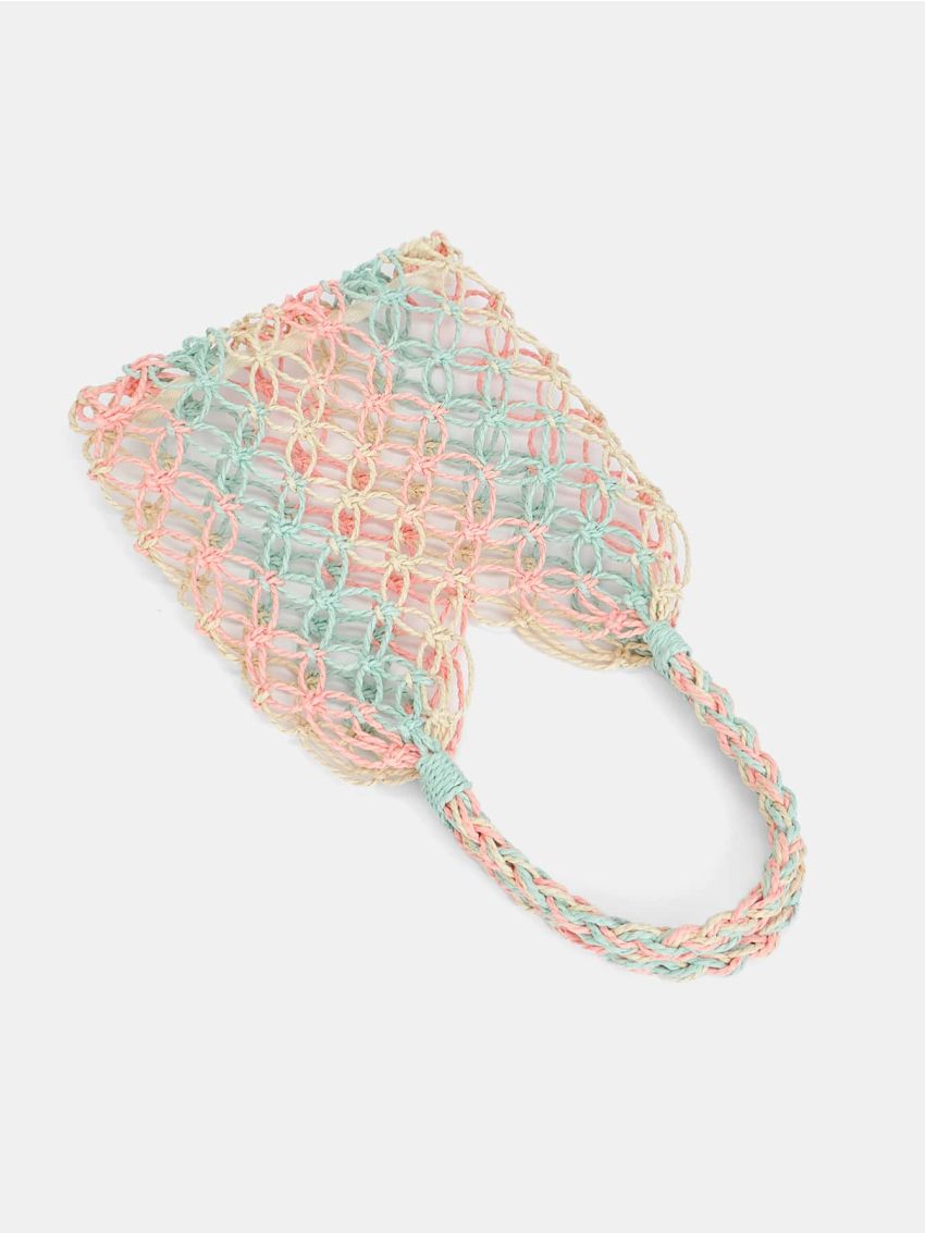 Colorblock Crochet Detail Straw Bag