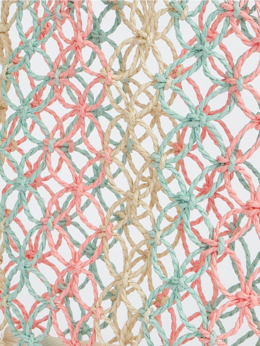 Colorblock Crochet Detail Straw Bag