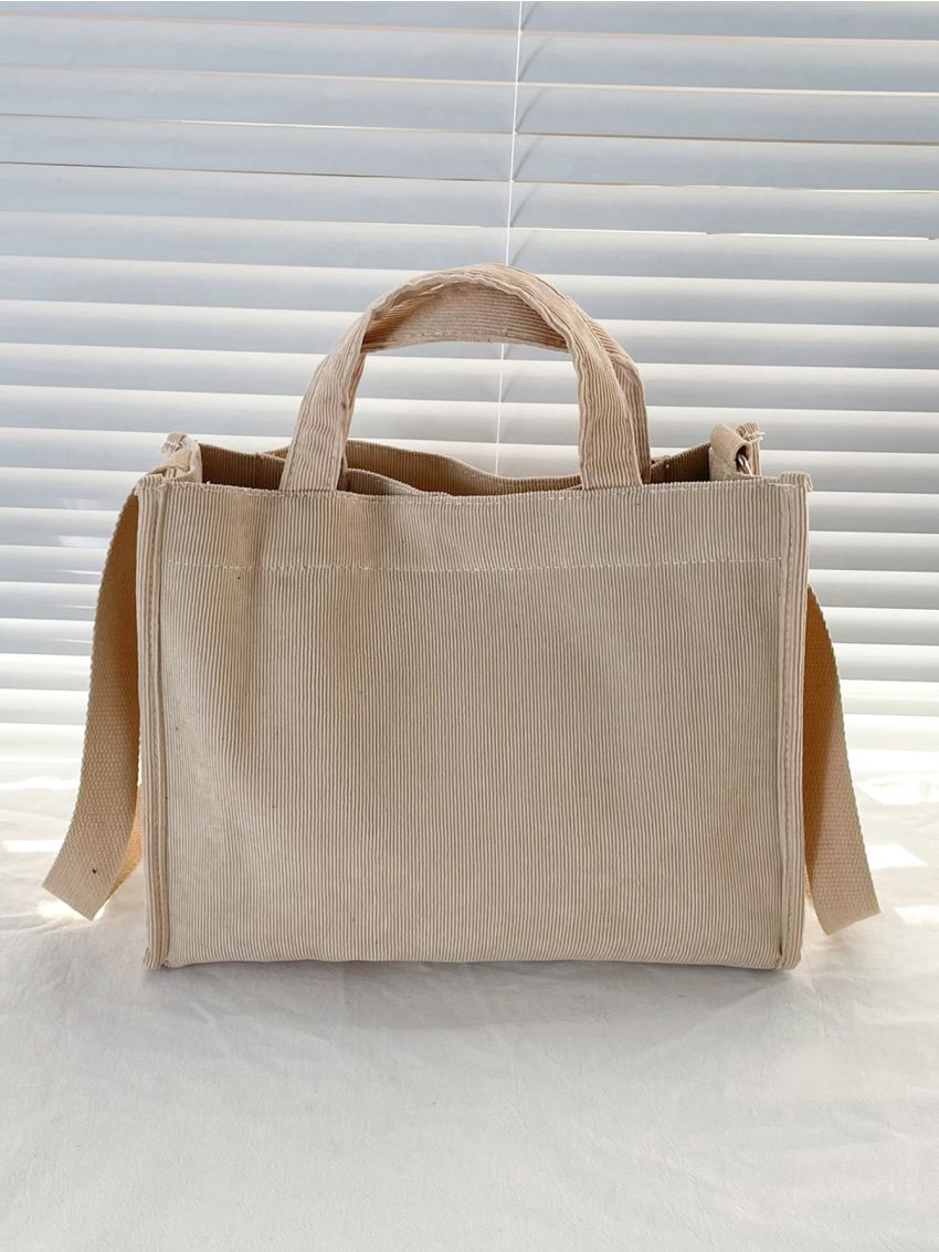 Corduroy Letter Graphic Top Handle Bag