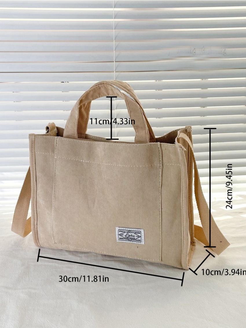 Corduroy Letter Graphic Top Handle Bag