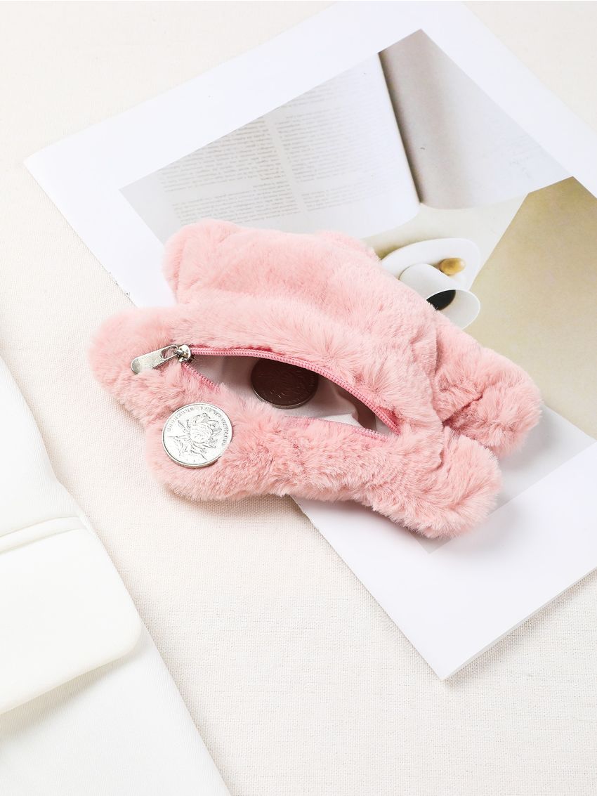 Cartoon Rabbit Graphic Fuzzy Coin Case