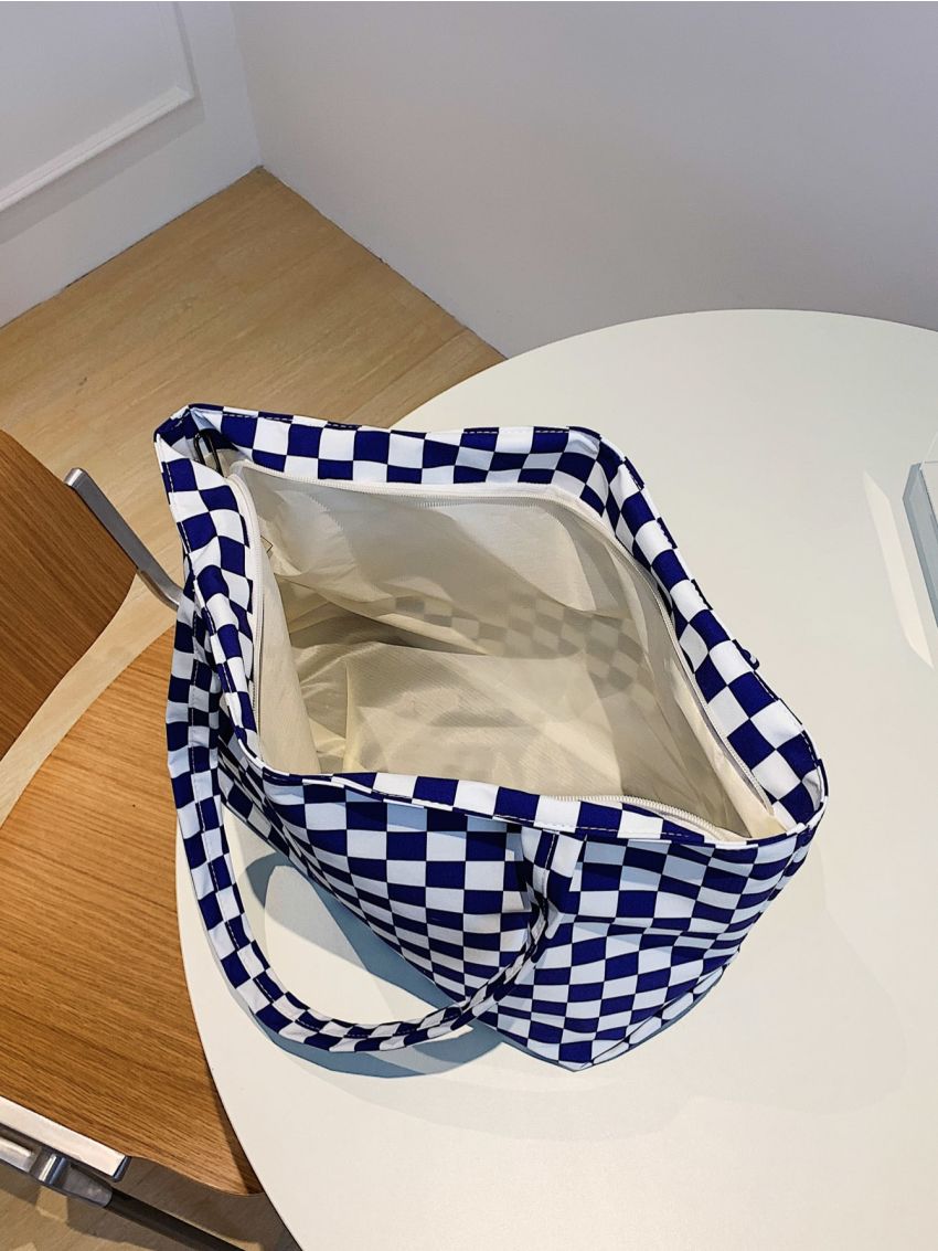 Checkered Pattern Shopper Bag Double Handle