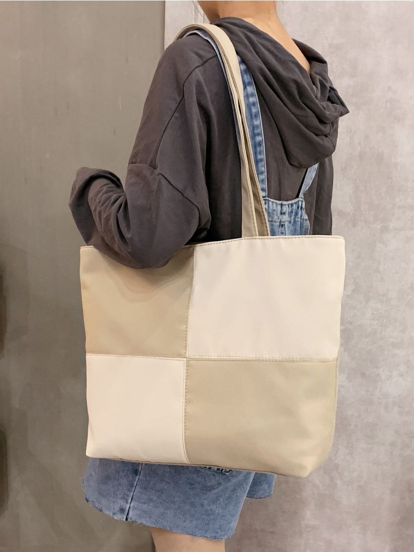 Checkered Large Capacity Shoulder Tote Bag