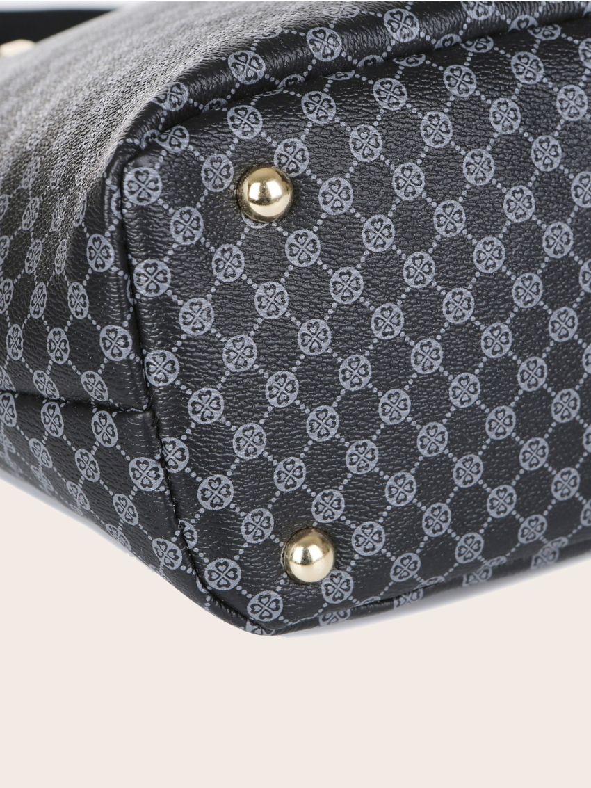 6pcs Geometric Graphic Metal Decor Shoulder Tote Bag Set