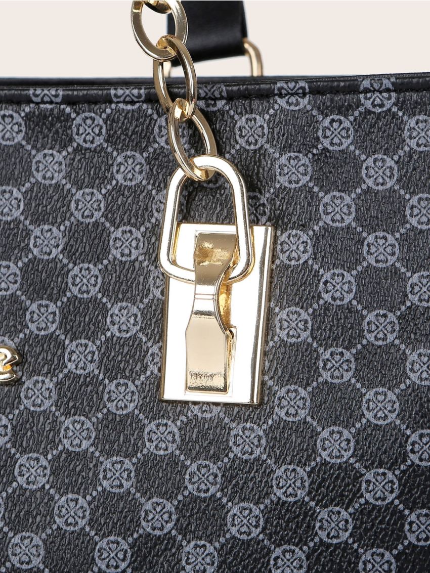 6pcs Geometric Graphic Metal Decor Shoulder Tote Bag Set