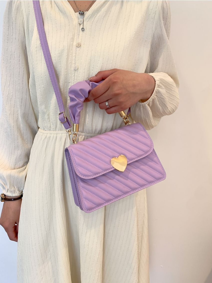 Heart Decor Snap Button Square Bag