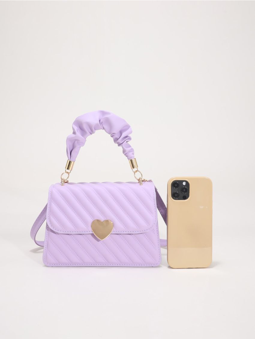 Heart Decor Snap Button Square Bag