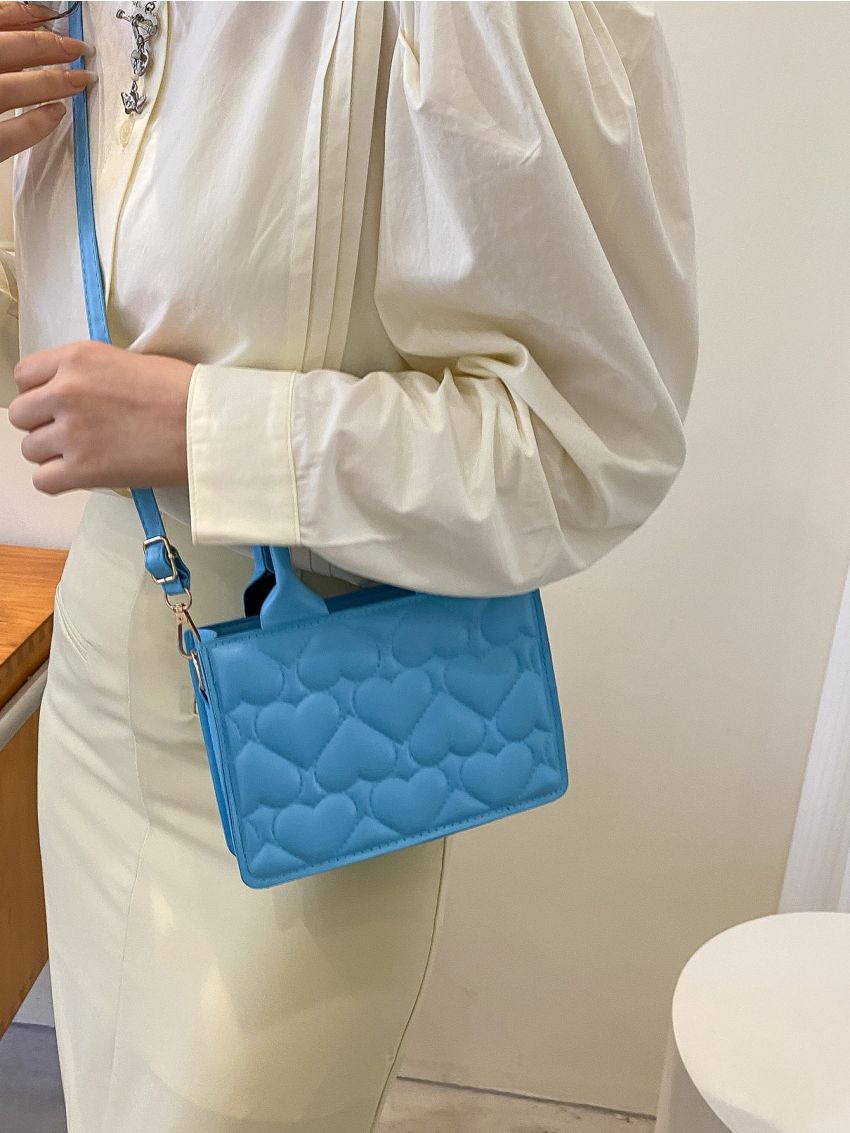 Mini Heart Quilted Double Handle Square Bag