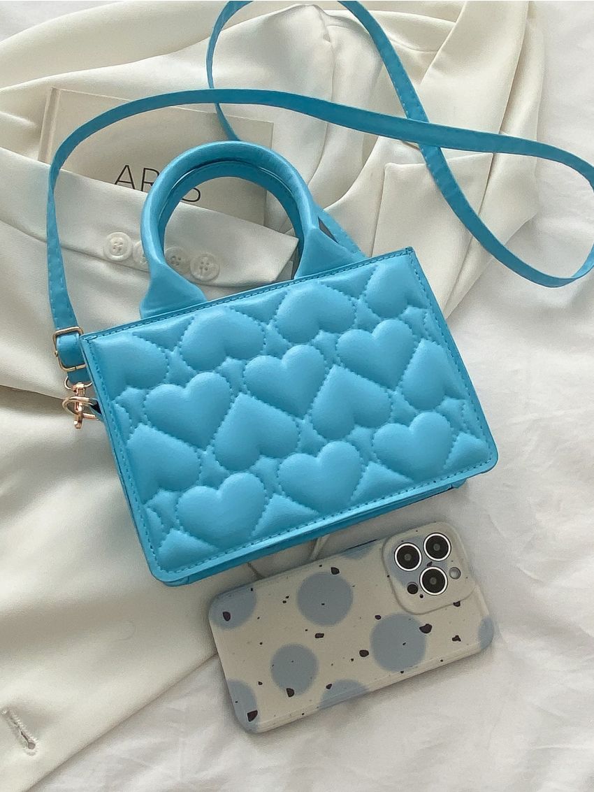 Mini Heart Quilted Double Handle Square Bag