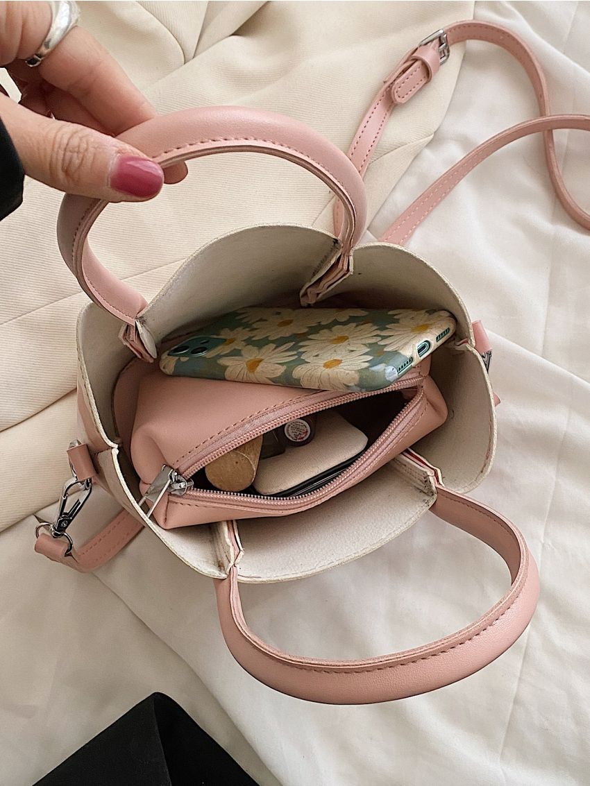 Color Block Double Handle Bucket Bag