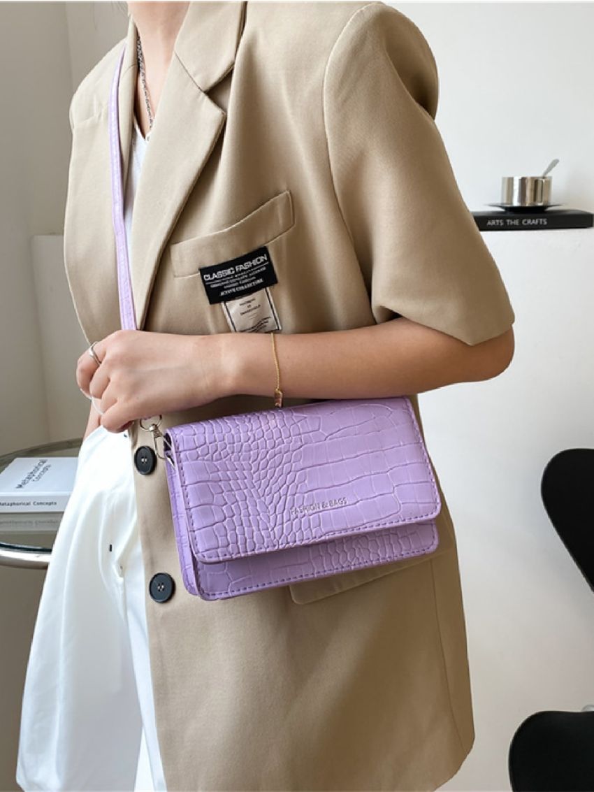 Mini Crocodile Embossed Flap Square Bag