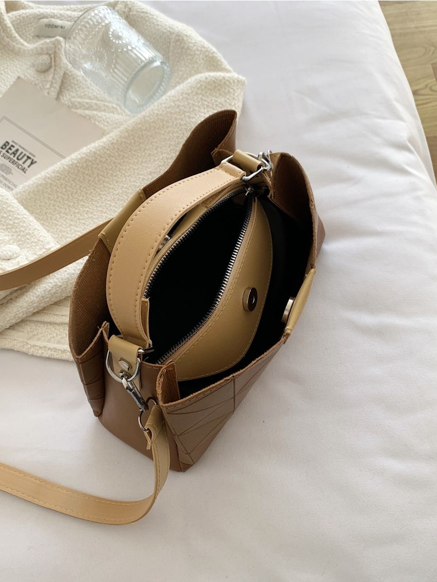 Minimalist Stitch Detail Bucket Bag, Mothers Day Gift For Mom